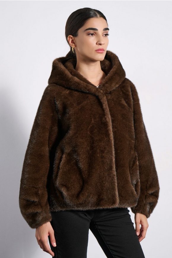 CROPPED FAUX FUR 2225501 BROWN